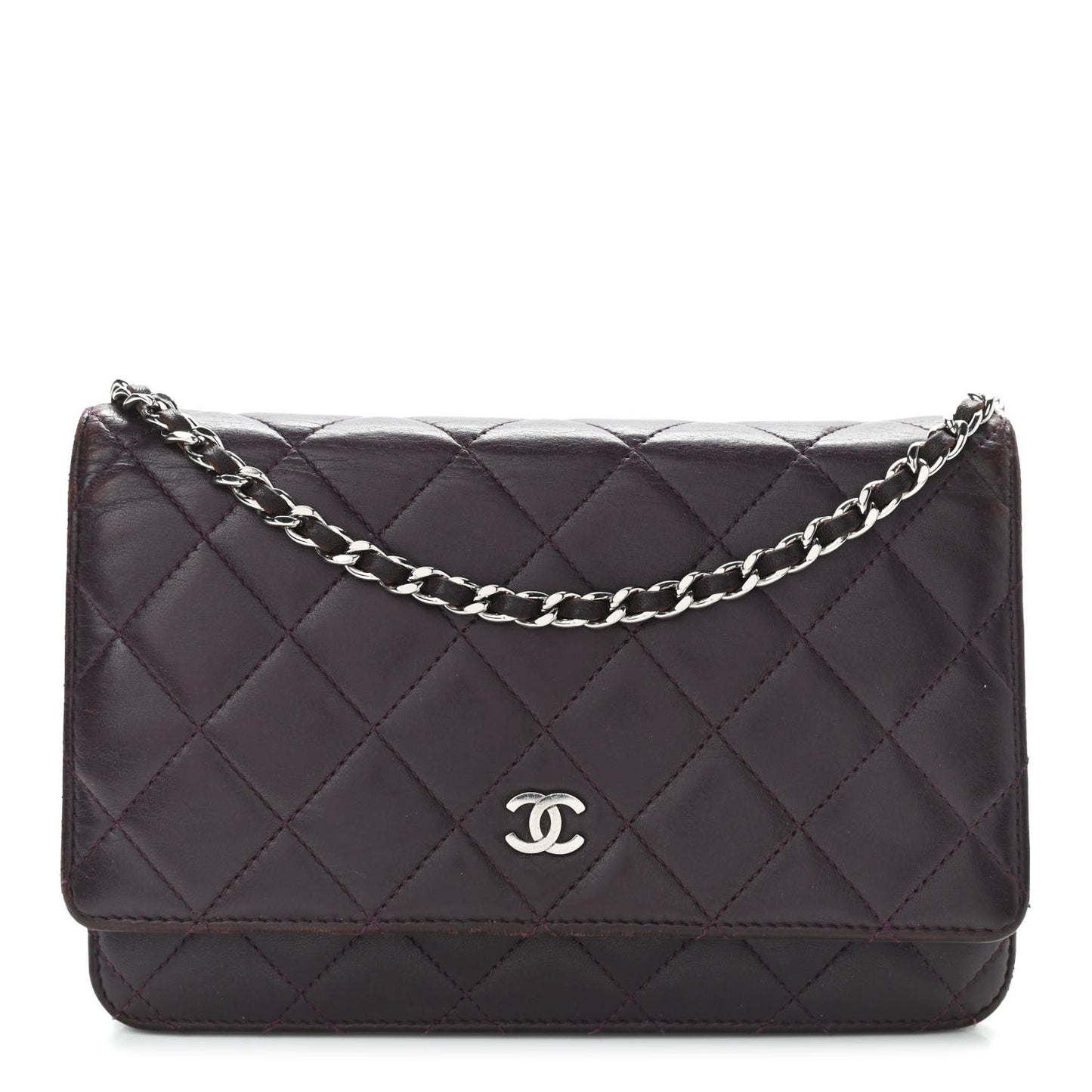 Lambskin Quilted Wallet On Chain WOC Burgundy
