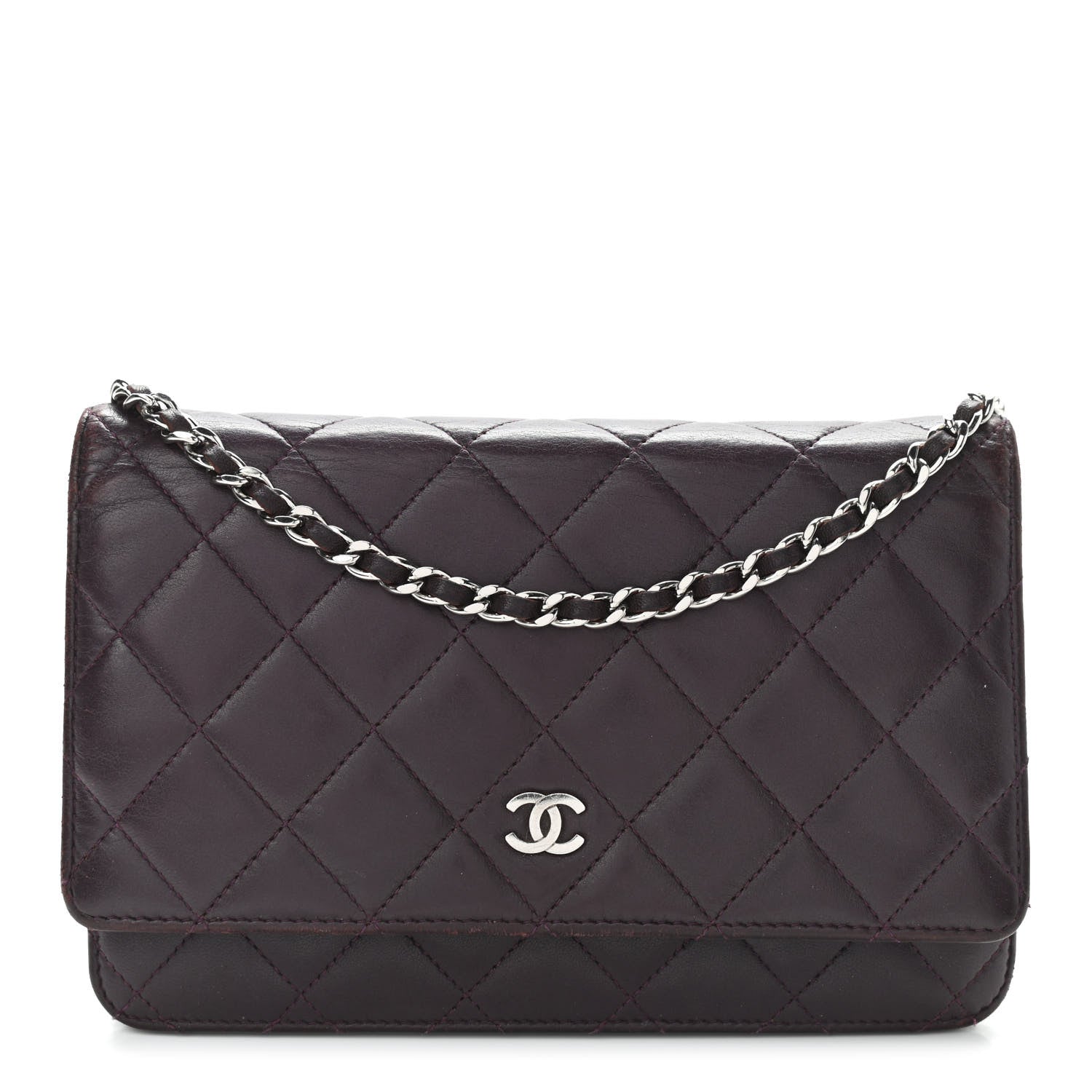Chanel Lambskin Quilted Wallet On Chain WOC Burgundy 1 of 17