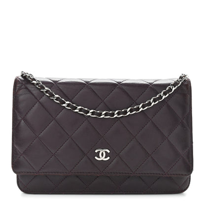 Chanel Lambskin Quilted Wallet On Chain WOC Burgundy 1 of 17