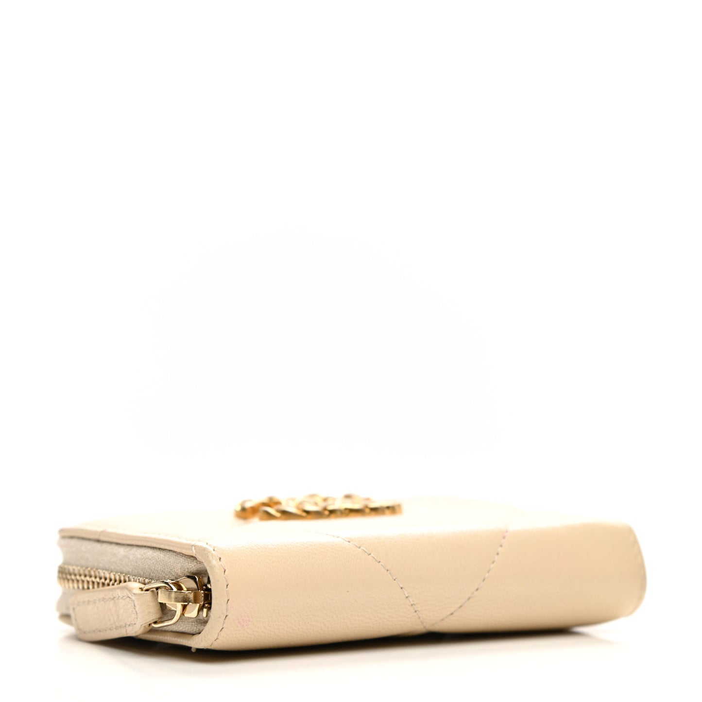 Lambskin Quilted 19 Zip Around Coin Purse Wallet Beige