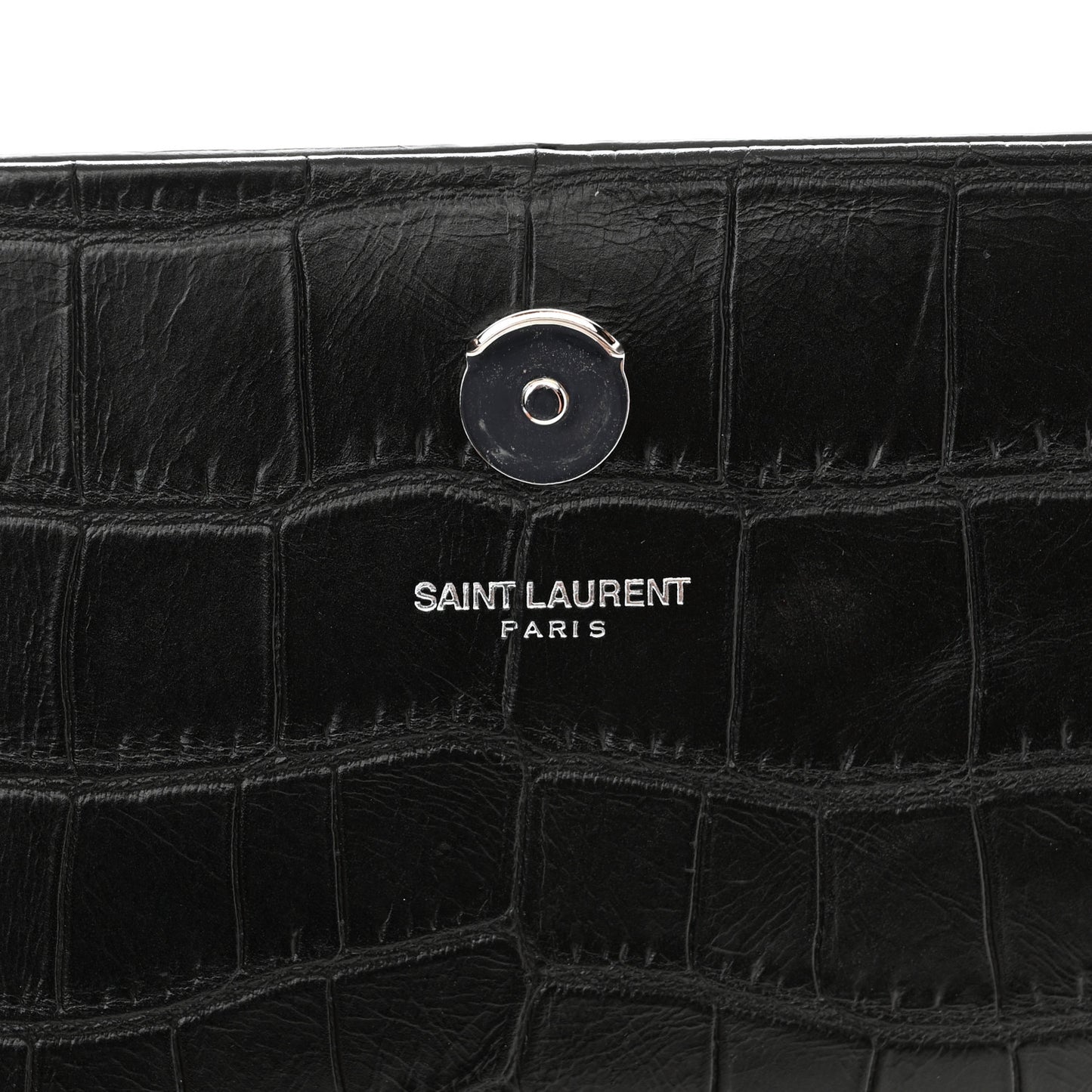 Calfskin Crocodile Embossed Medium Classic Monogram Kate Tassel Satchel Black