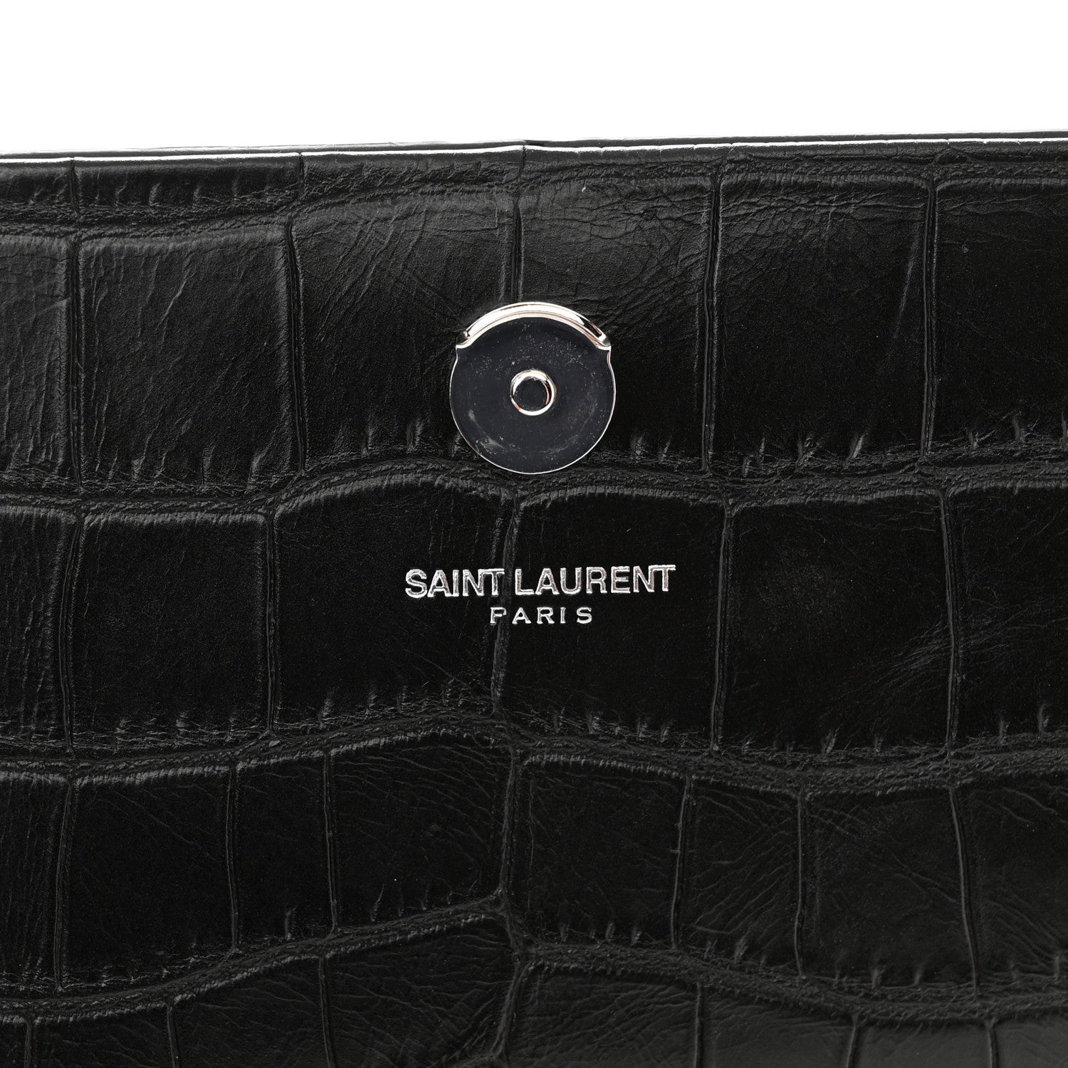 Saint Laurent Calfskin Crocodile Embossed Medium Classic Monogram Kate Tassel Satchel Black 6 of 10