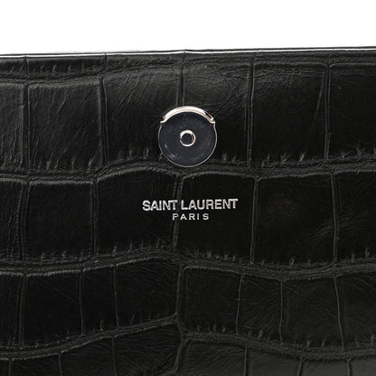 Saint Laurent Calfskin Crocodile Embossed Medium Classic Monogram Kate Tassel Satchel Black 6 of 10