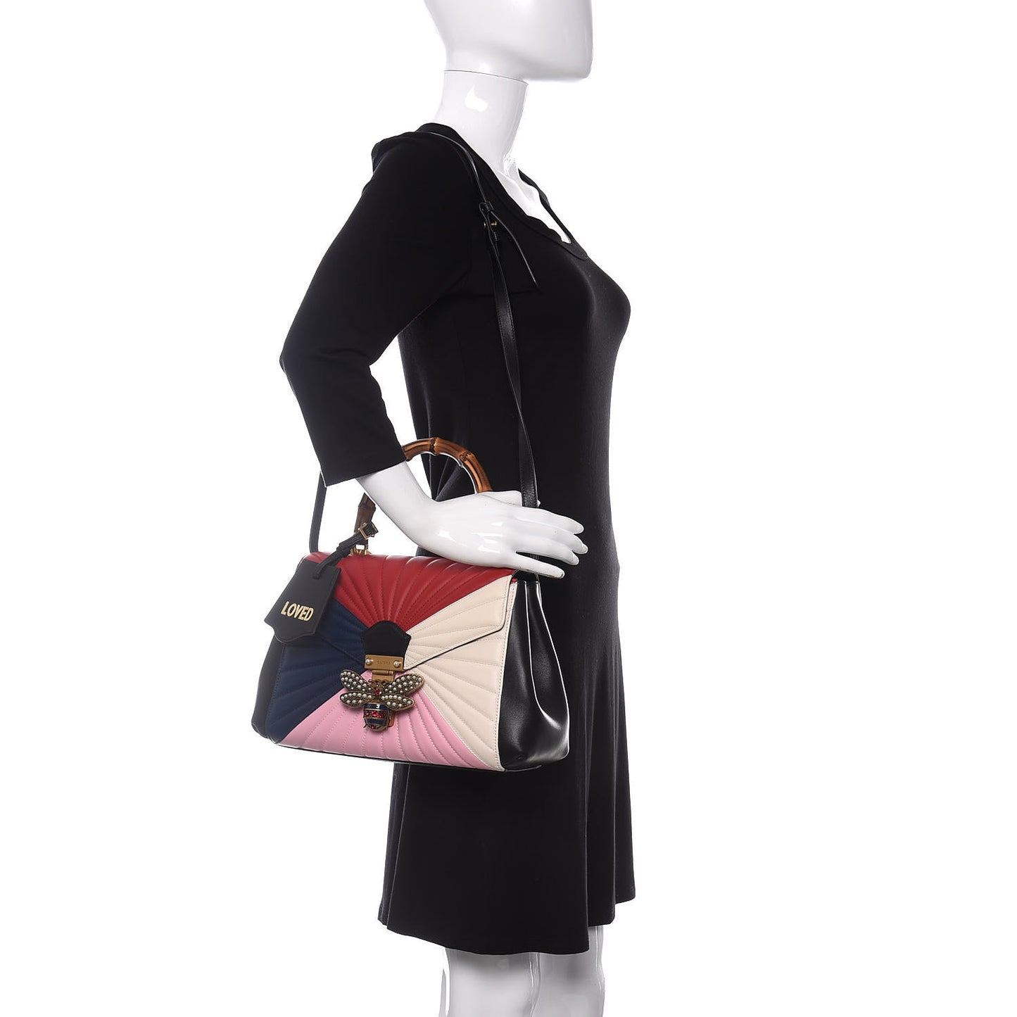 Calfskin Bamboo Trapuntata Queen Margaret Top Handle Bag Blue Agata Hibiscus Red Mystic White Sugar Pink