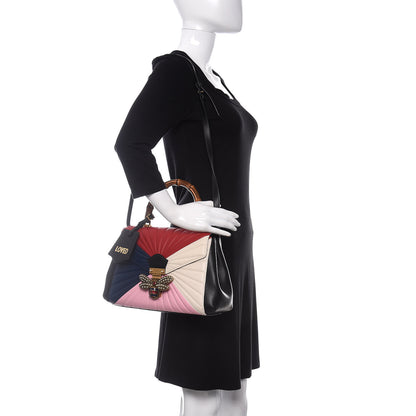 Gucci Calfskin Bamboo Trapuntata Queen Margaret Top Handle Bag Blue Agata Hibiscus Red Mystic White Sugar Pink 2 of 11