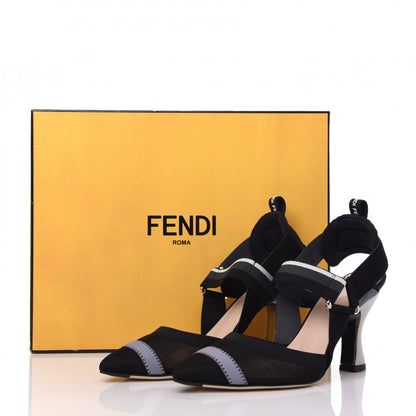 Fendi Technical Mesh Colibri 85mm Slingback Pumps 36 Black Asfalto 8 of 8
