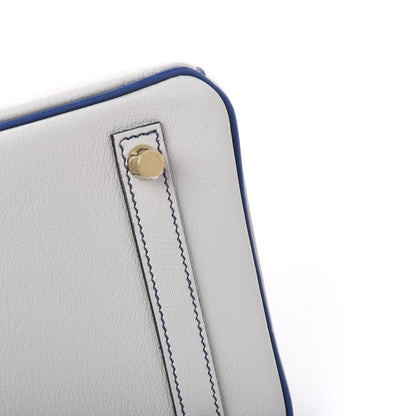 Hermes Chevre Mysore Bi-Color Horseshoe Birkin 30 Gris Perle Bleu Electrique 14 of 14