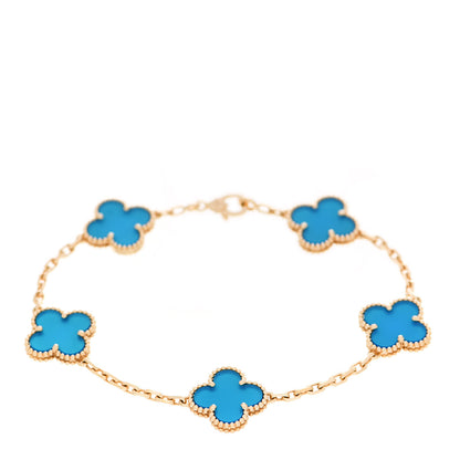 Van Cleef & Arpels 18K Yellow Gold Blue Agate 5 Motifs Vintage Alhambra Bracelet 1 of 5
