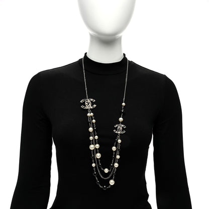 Chanel Crystal Pearl CC Multi Strand Necklace Silver Black 3 of 4
