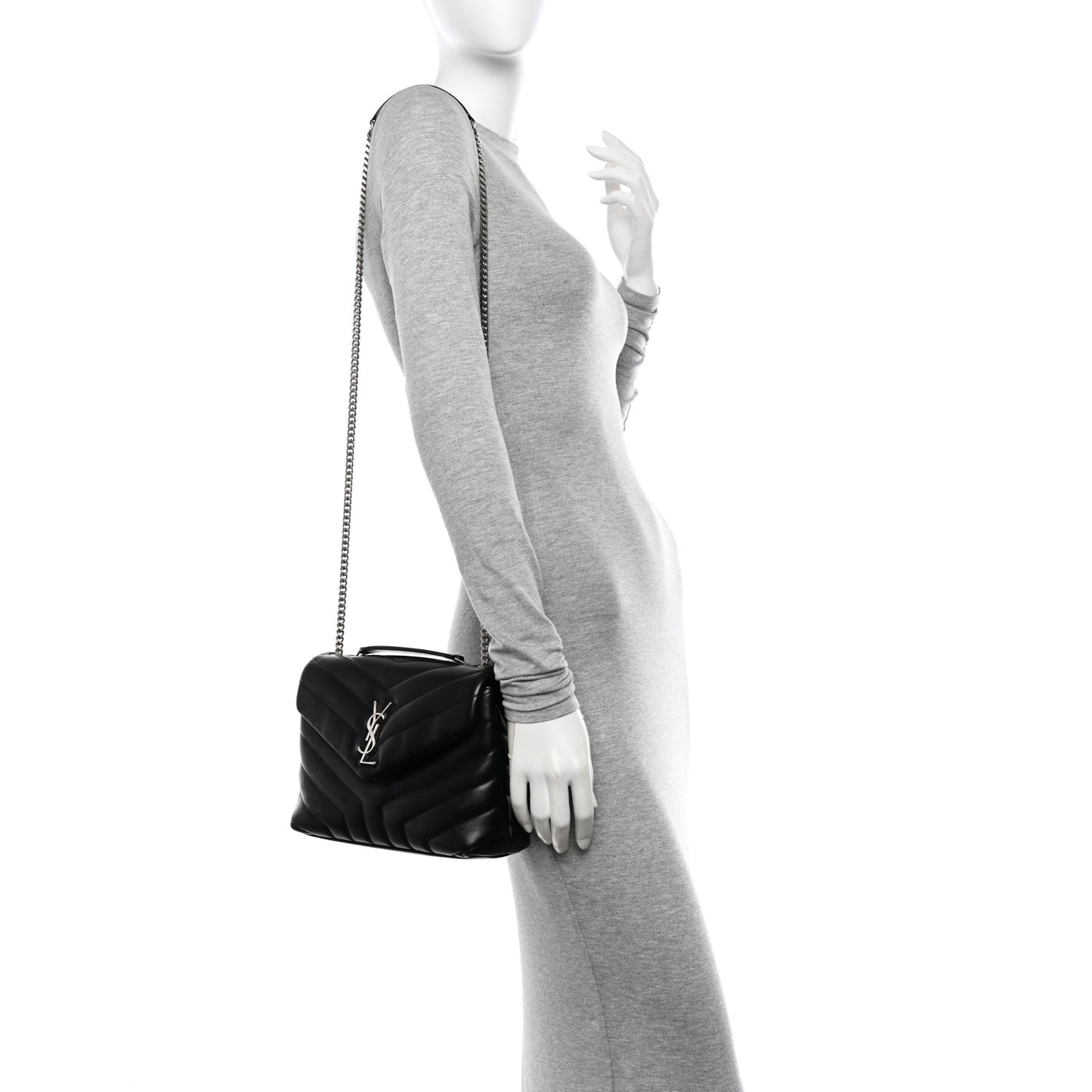Calfskin Y Quilted Monogram Small Loulou Chain Satchel Black