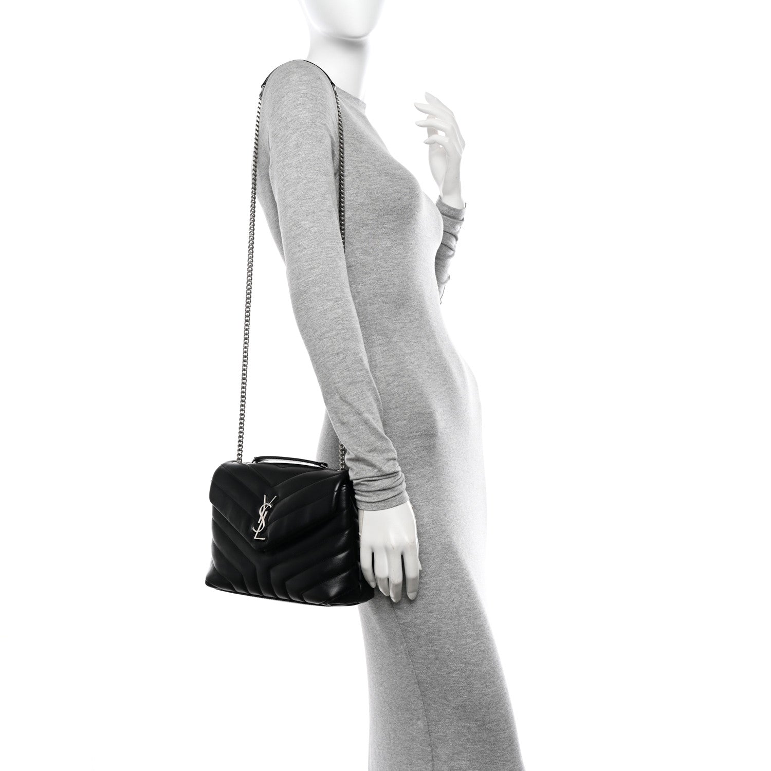 Saint Laurent Calfskin Y Quilted Monogram Small Loulou Chain Satchel Black 2 of 10