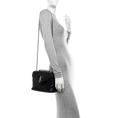 Saint Laurent Calfskin Y Quilted Monogram Small Loulou Chain Satchel Black 2 of 10