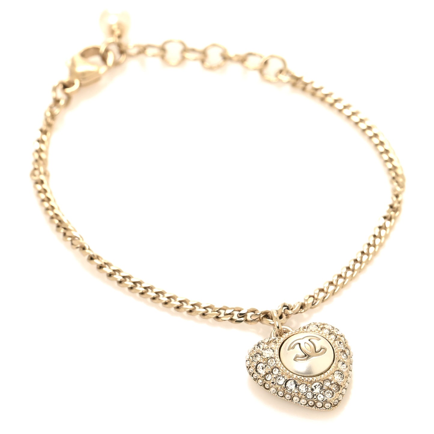 Crystal Pearl Chain Heart Bracelet Gold