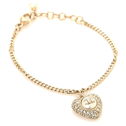 Chanel Crystal Pearl Chain Heart Bracelet Gold 1 of 6