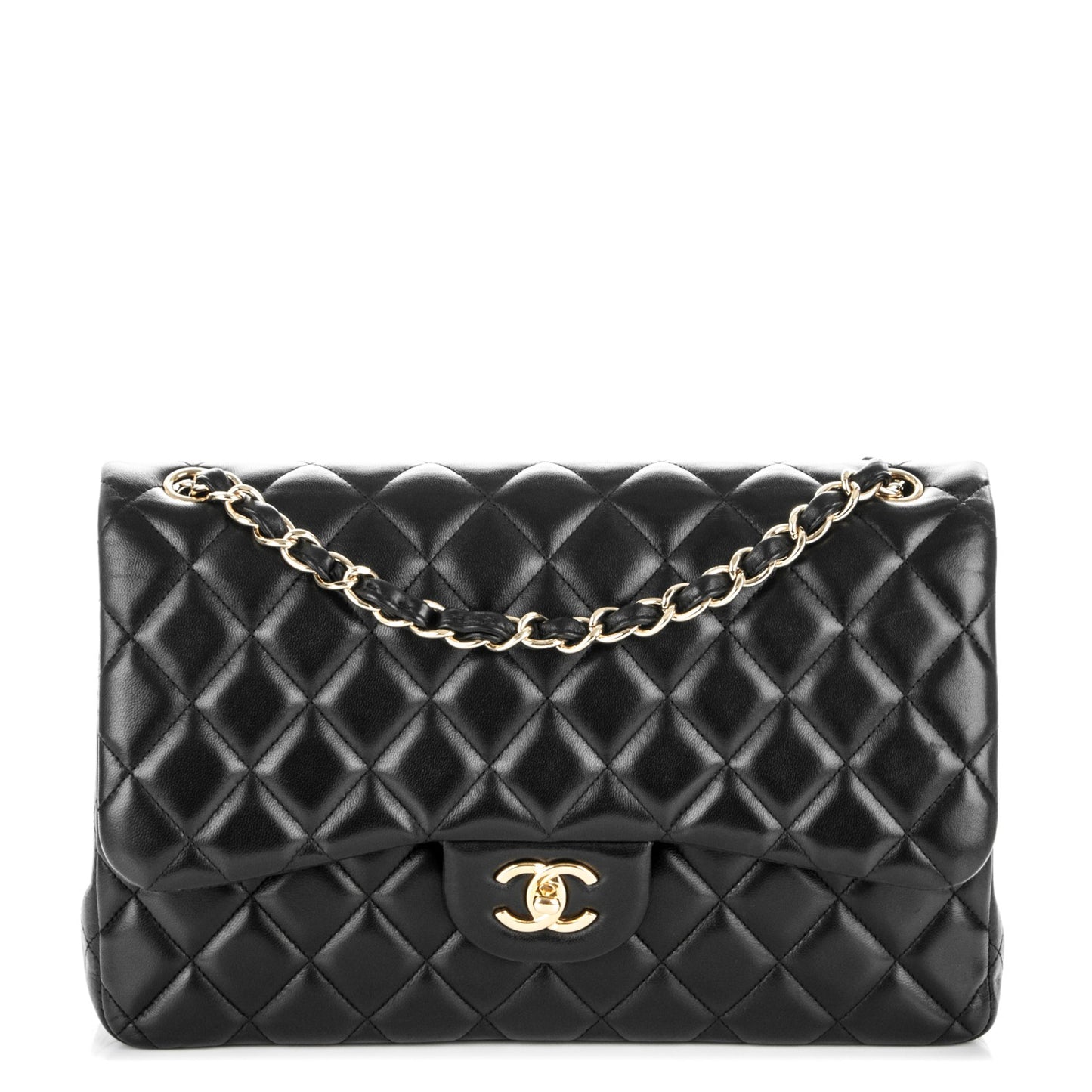 Lambskin Quilted Jumbo Double Flap Black