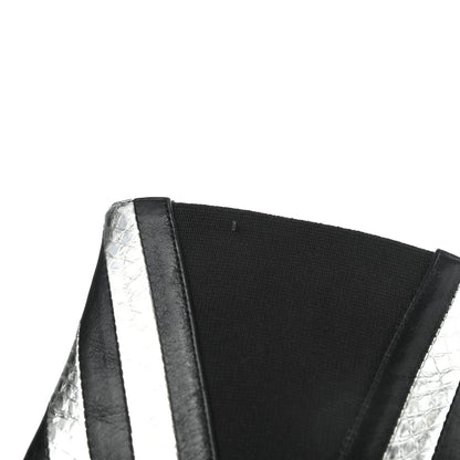 Saint Laurent Calfskin Snakeskin Effect Kiki Contrast Stripe Chelsea Pointed Toe Ankle Boots 39 Black Silver 9 of 12