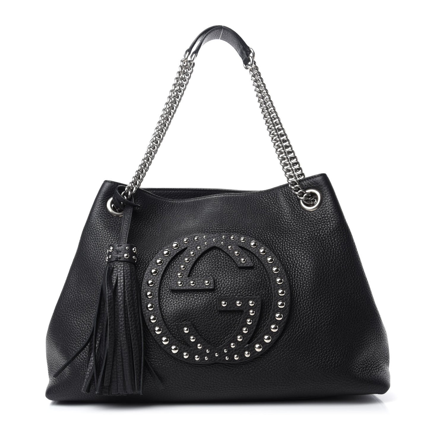 Pebbled Calfskin Studded Medium Soho Chain Shoulder Bag Black