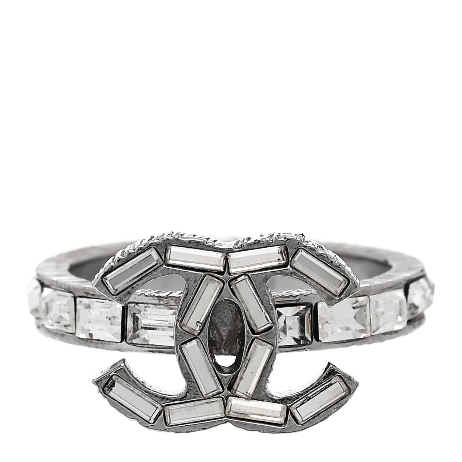Chanel Crystal Baguette CC Ring 52 6 Silver 1 of 5