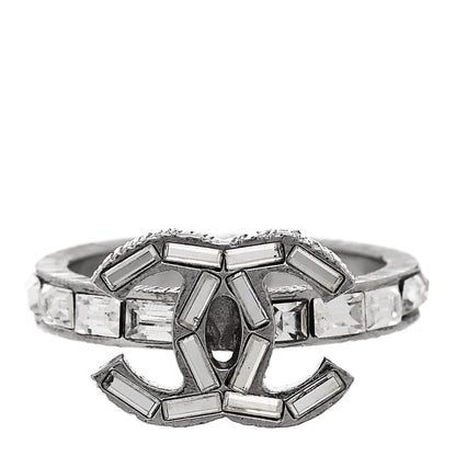 Chanel Crystal Baguette CC Ring 52 6 Silver 1 of 5