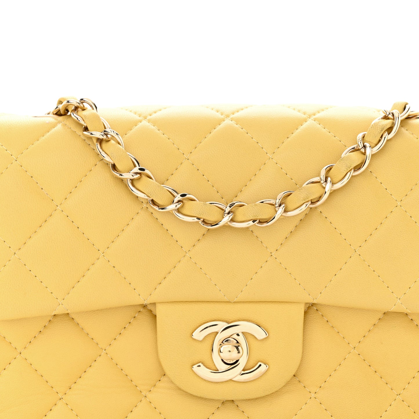 Lambskin Quilted Mini Rectangular Flap Yellow