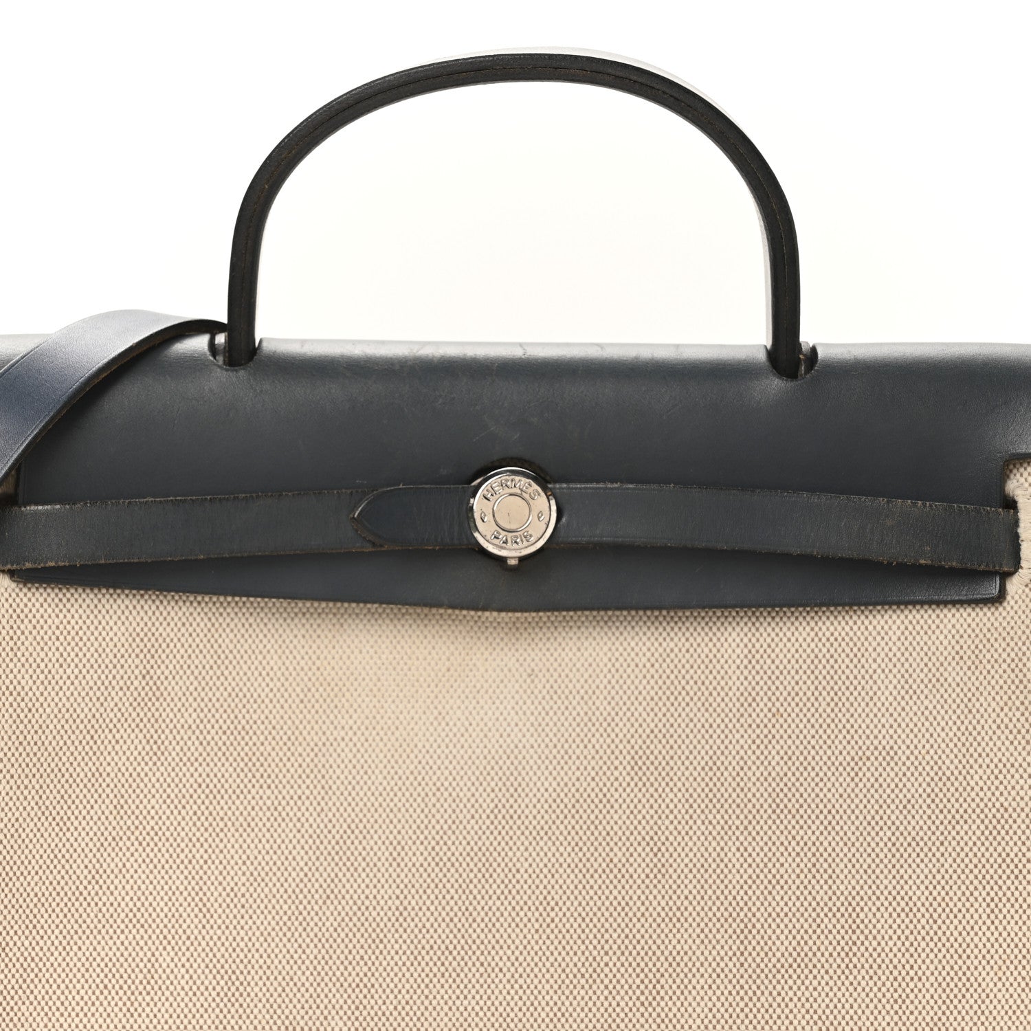 Hermes Toile Vache Calfskin Herbag PM 30 Navy Bleu Natural 9 of 11