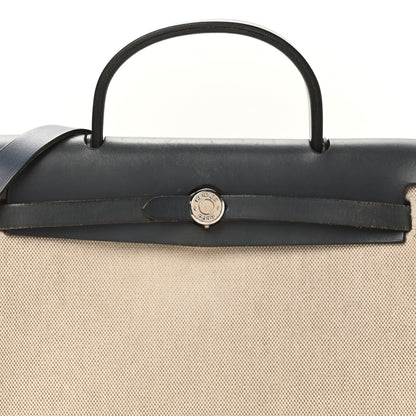 Hermes Toile Vache Calfskin Herbag PM 30 Navy Bleu Natural 9 of 11