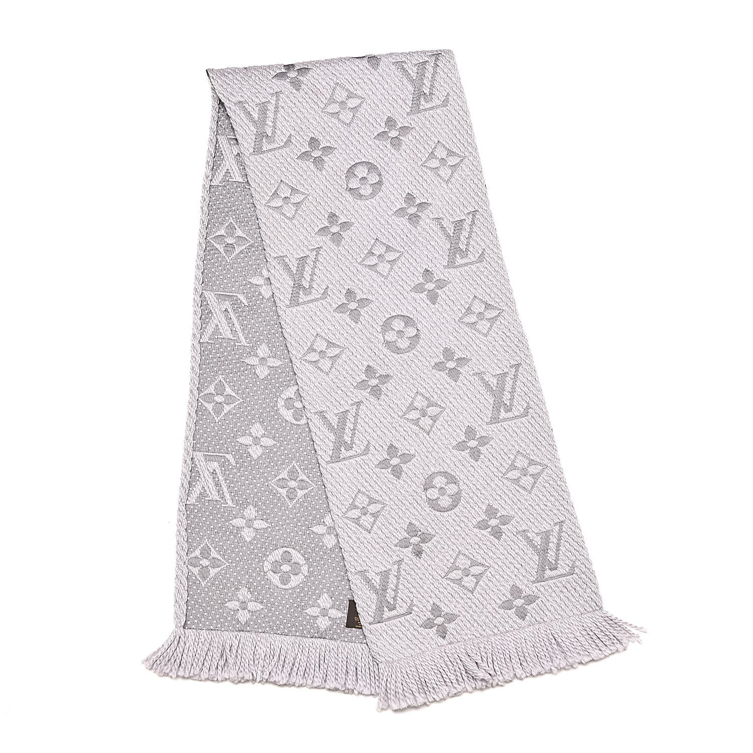 Louis Vuitton Wool Silk Logomania Scarf Pearl Grey 3 of 5