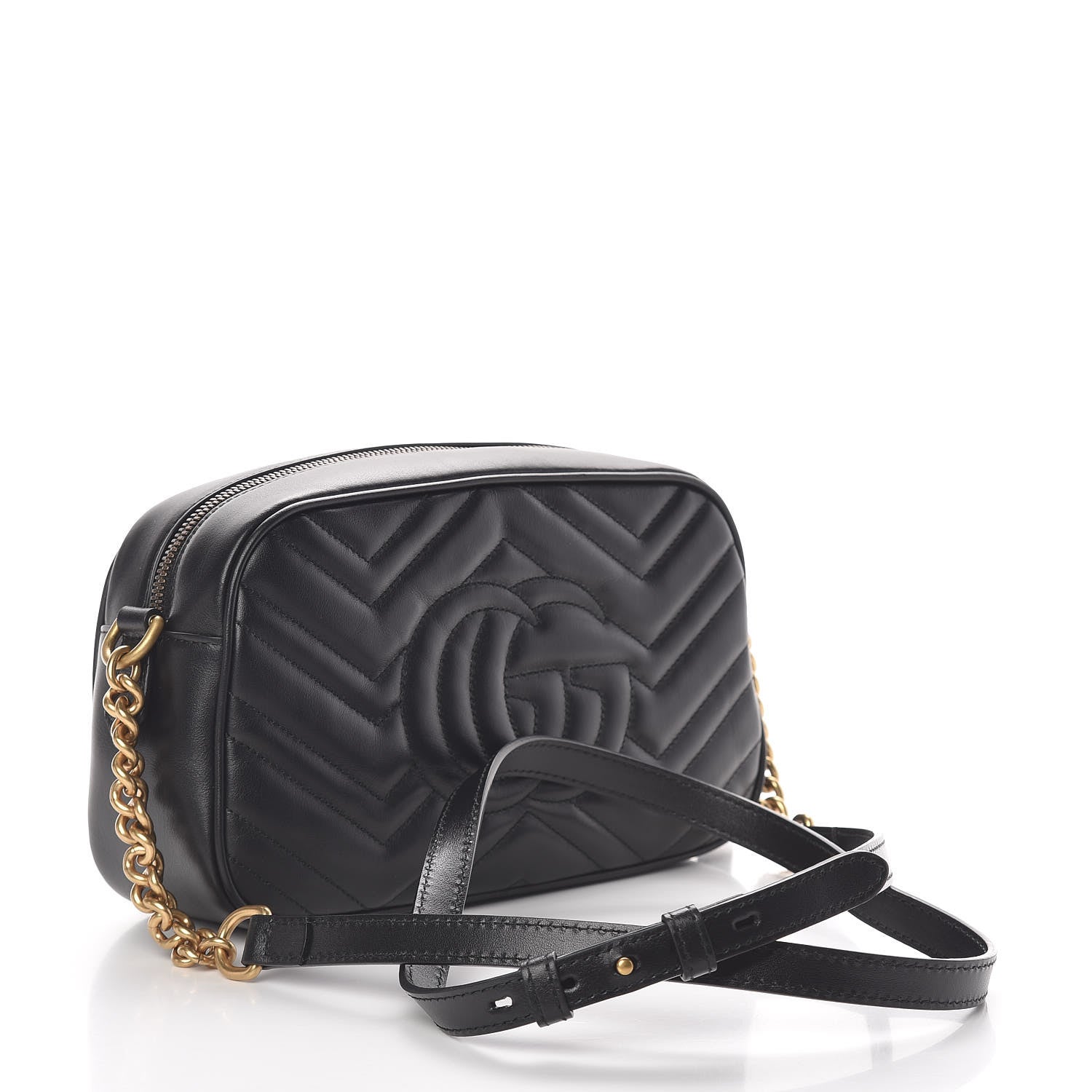 Gucci Calfskin Matelasse Small GG Marmont Chain Shoulder Bag Black 4 of 11