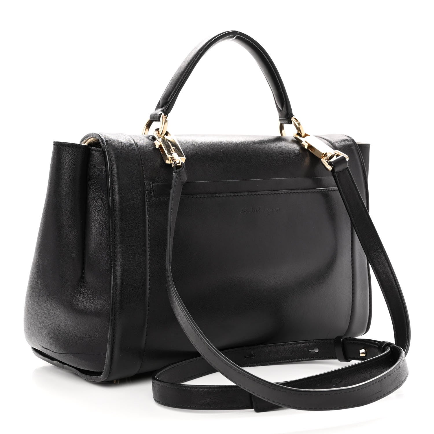 Salvatore Ferragamo Calfskin Sofia Rainbow Top Handle Bag Black 3 of 10