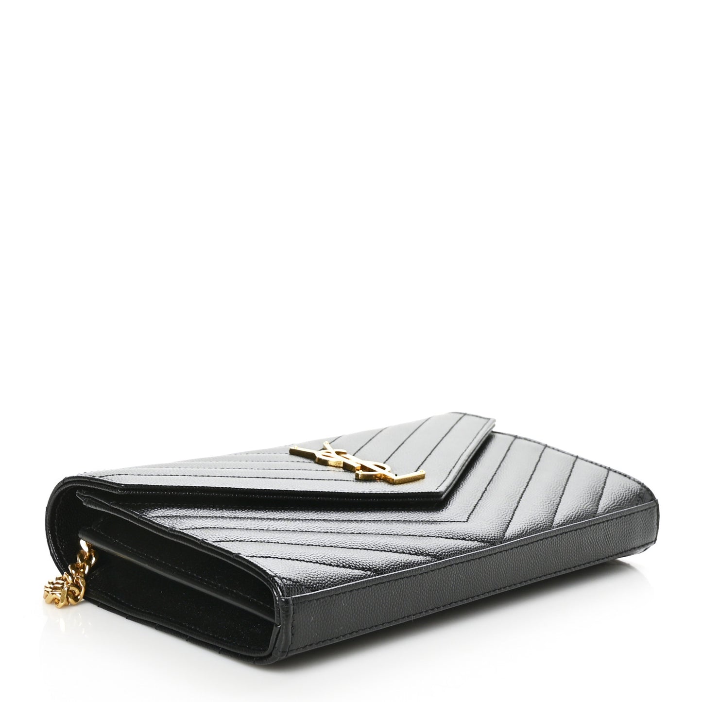 Grain De Poudre Matelasse Chevron Monogram Chain Wallet Black