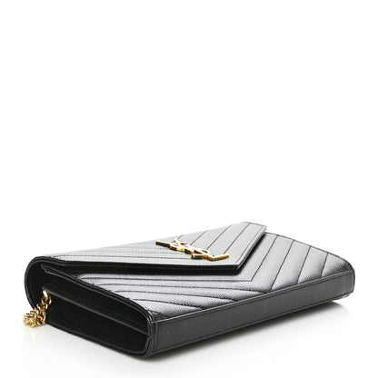 Saint Laurent Grain De Poudre Matelasse Chevron Monogram Chain Wallet Black 4 of 7