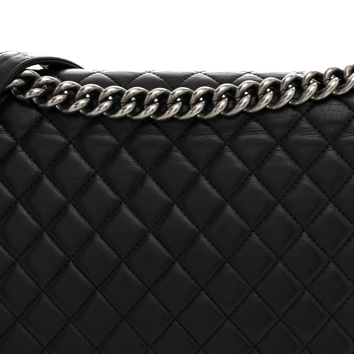 Calfskin Quilted Large Boy Flap Black