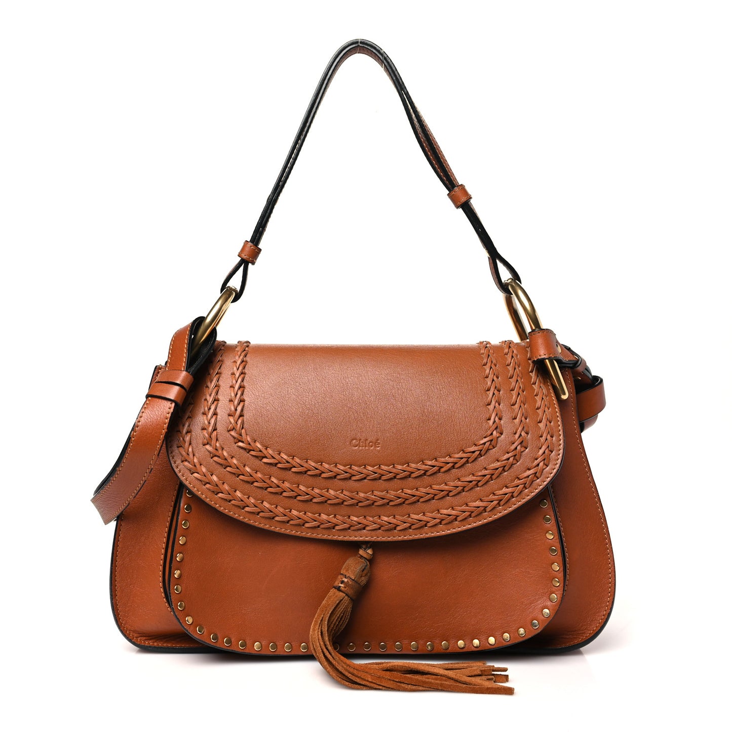 Calfskin Braided Medium Hudson Shoulder Bag Caramel