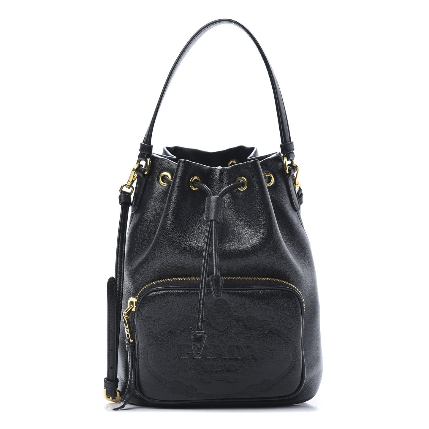 Glace Calfskin Embossed Secchiello Bucket Bag Black