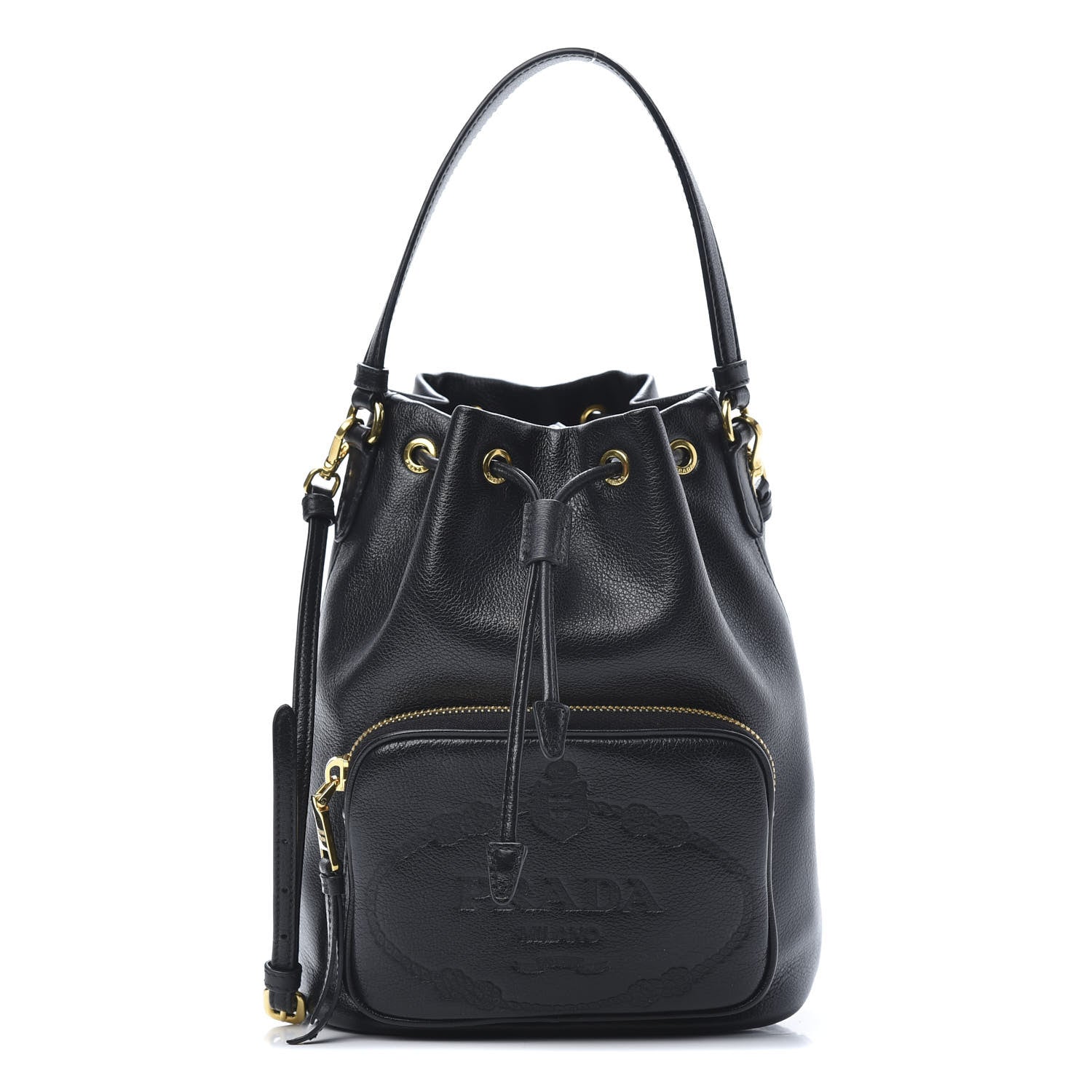 Prada Glace Calfskin Embossed Secchiello Bucket Bag Black 1 of 14