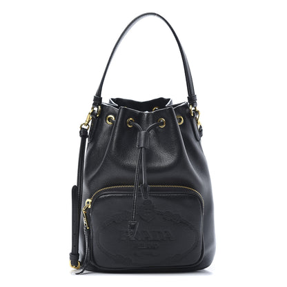 Prada Glace Calfskin Embossed Secchiello Bucket Bag Black 1 of 14