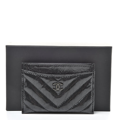 Chanel Patent Metallic Crumpled Calfskin Chevron Quilted Card Holder Black 9 of 9