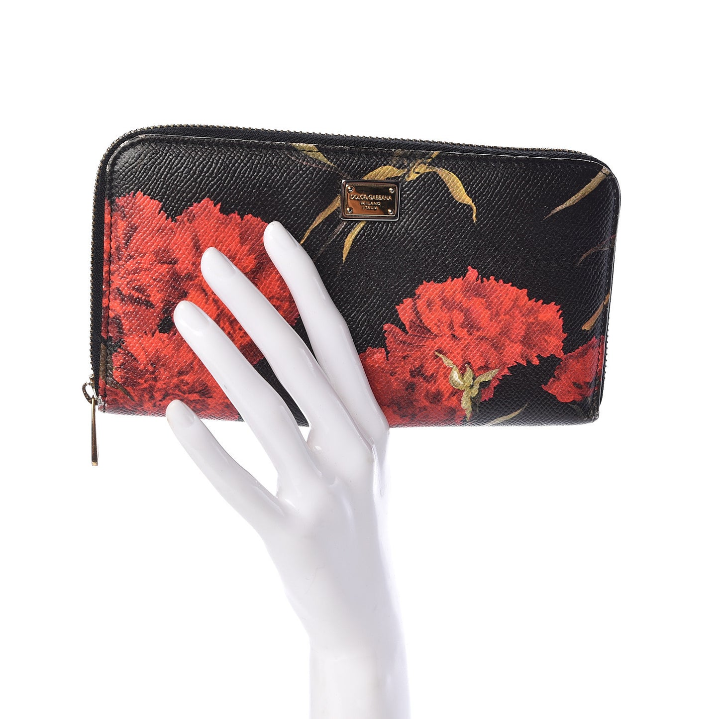 Dauphine Floral Print Zip Around Wallet Red Black