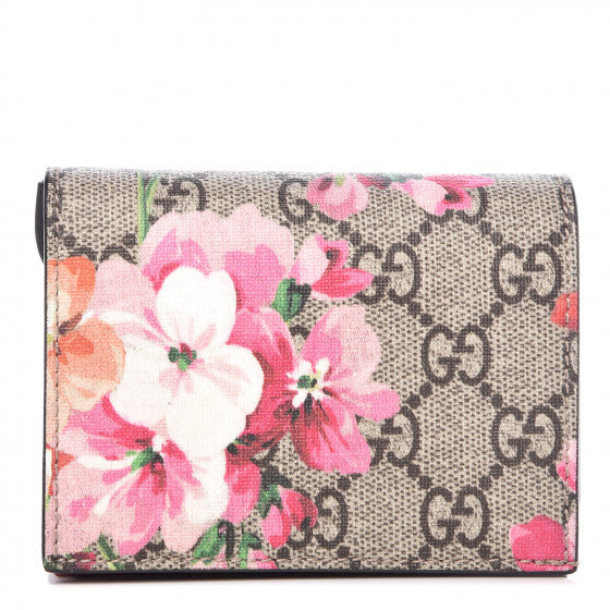 Gucci GG Supreme Monogram Blooms Card Case Wallet Beige Multicolor Dry Rose 1 of 8