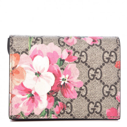 Gucci GG Supreme Monogram Blooms Card Case Wallet Beige Multicolor Dry Rose 1 of 8