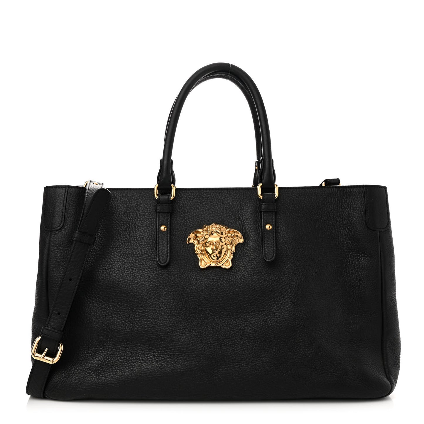 Grained Calfskin La Medusa Shopping Tote Black