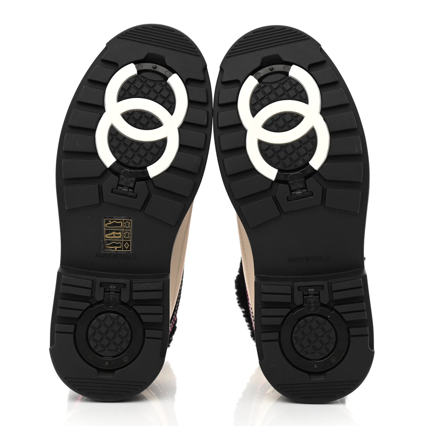 Calfskin Shearling CC Lace Up Boots 35 Black White