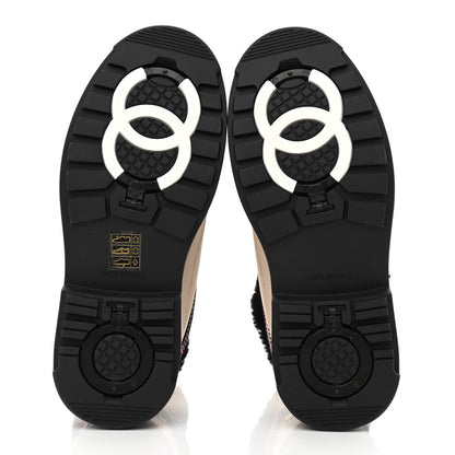 Chanel Calfskin Shearling CC Lace Up Boots 35 Black White 5 of 9