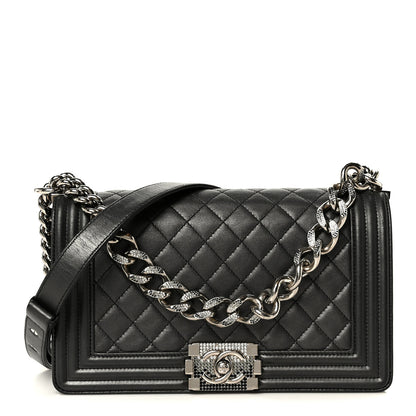 Chanel Metallic Lambskin Quilted Crystal Medium Boy Flap Grey 1 of 10