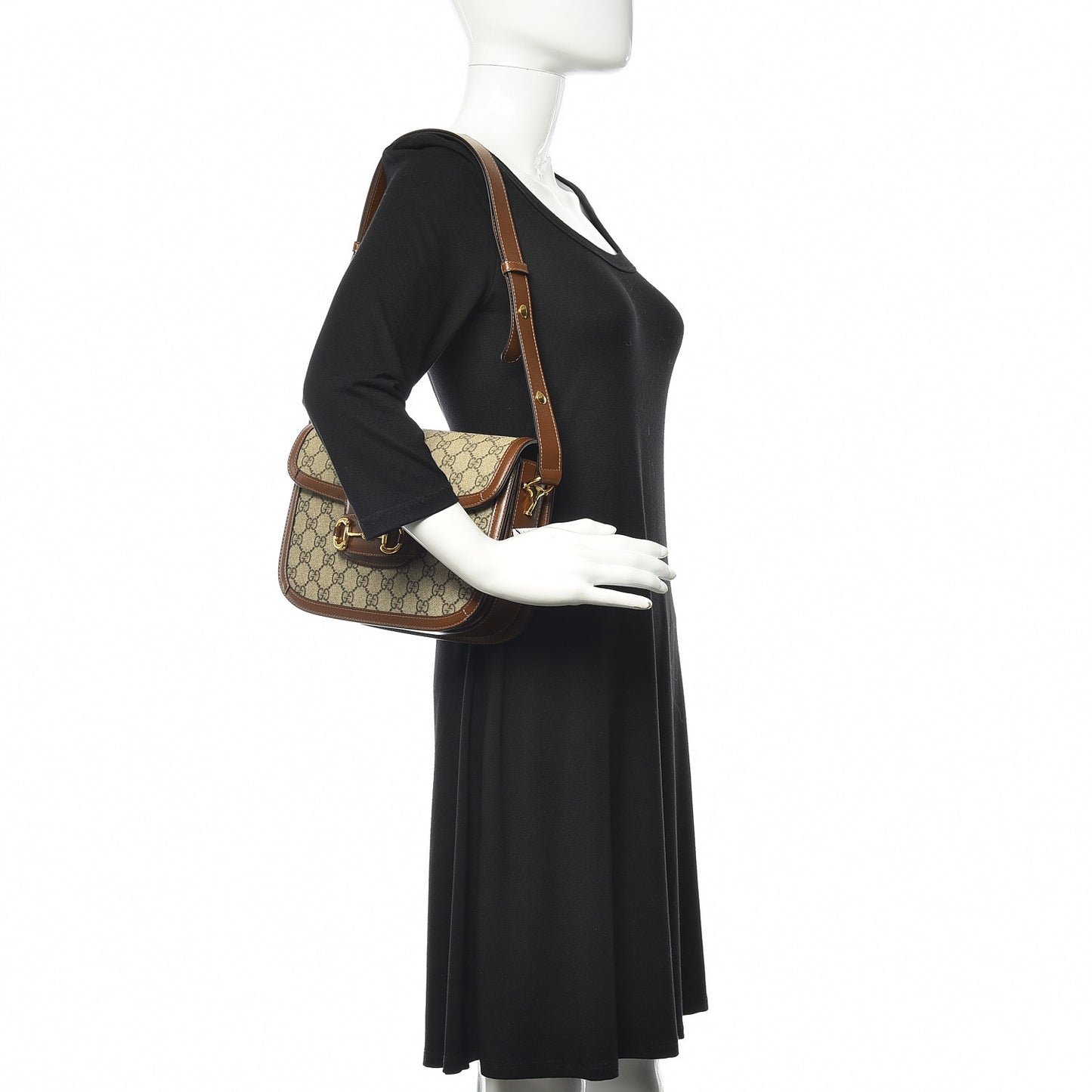 GG Supreme Monogram Horsebit 1955 Shoulder Bag Beige Brown Sugar