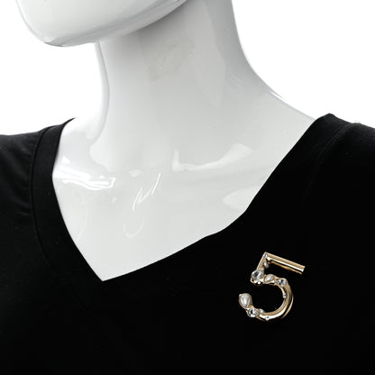 Chanel Pearl Crystal N°5 Brooch Gold 2 of 5