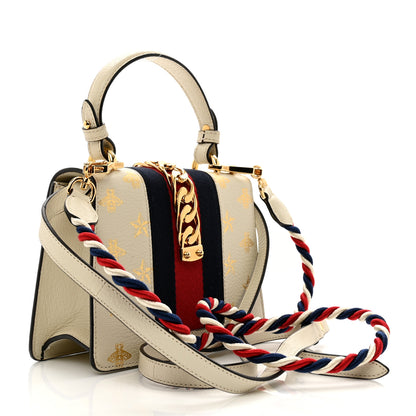 Gucci Textured Calfskin Bee Star Print Mini Sylvie Top Handle Bag Mystic White 2 of 10