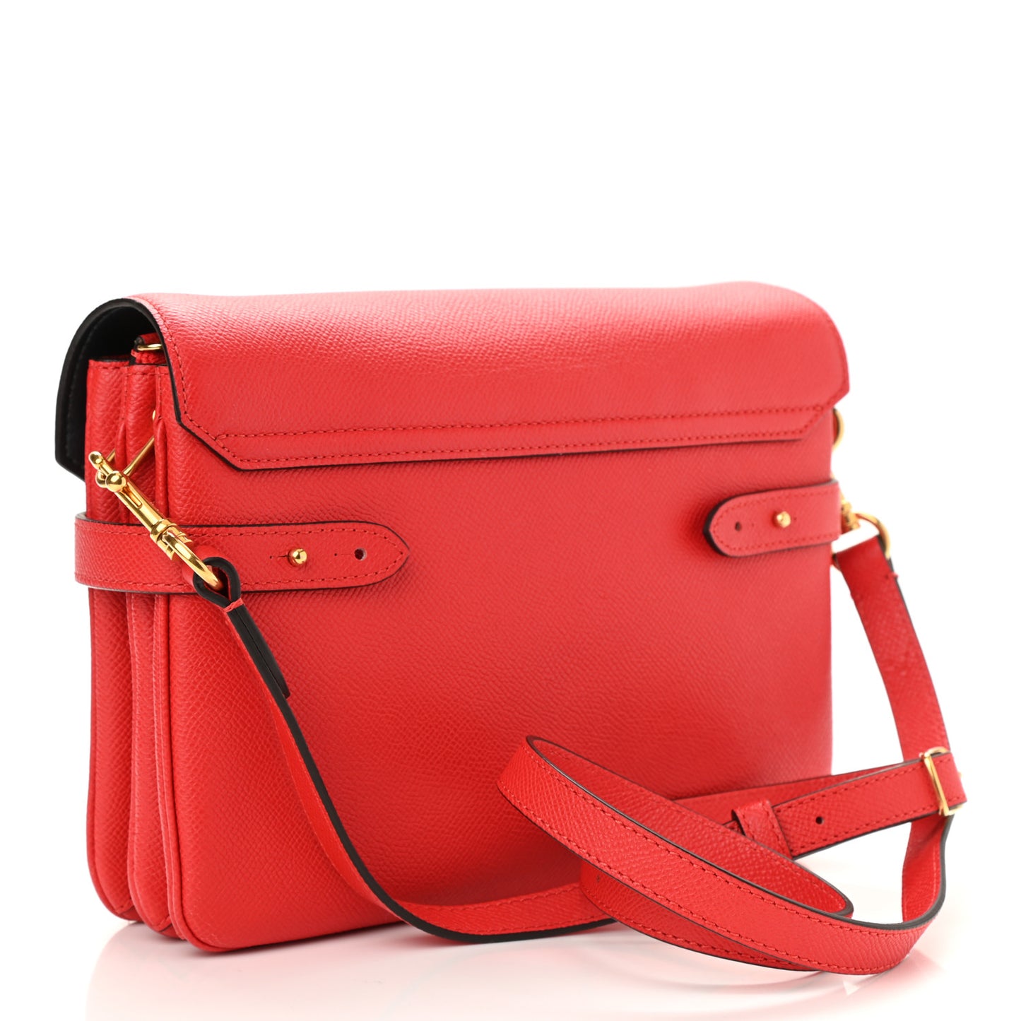 Small Classic Grain Calfskin Belted Bayswater Satchel Lipstick Red