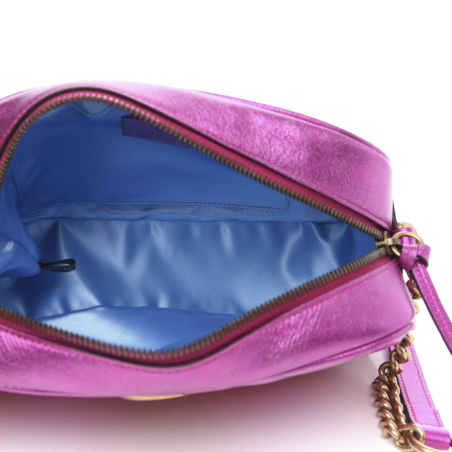 Gucci Laminated Nappa Matelasse Small GG Marmont Chain Shoulder Bag Fuxia Rosso Rosa 5 of 11