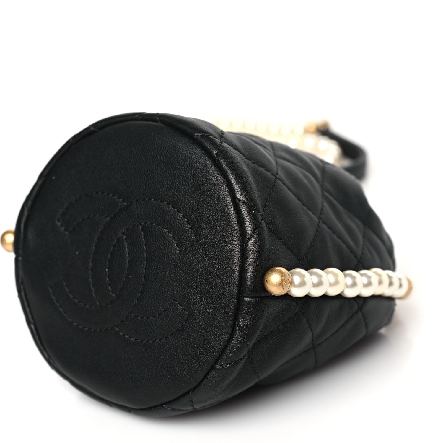 Chanel Calfskin Quilted Pearl Mini About Pearls Drawstring Bucket Bag Black 9 of 9